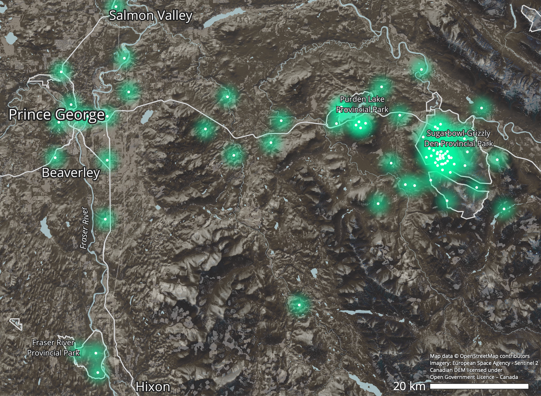 Map of reported Sasquatch Sightings